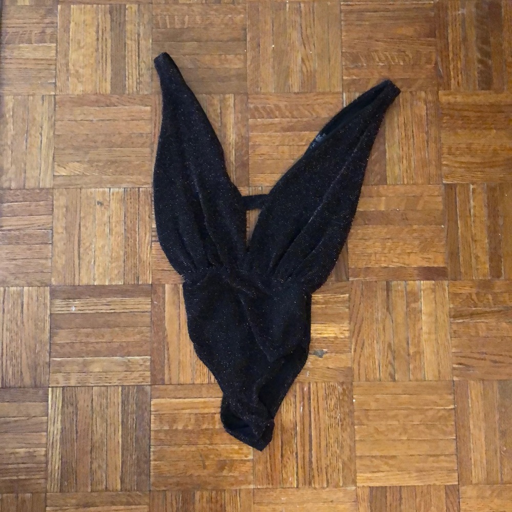 Black sparkly v-neck bodysuit